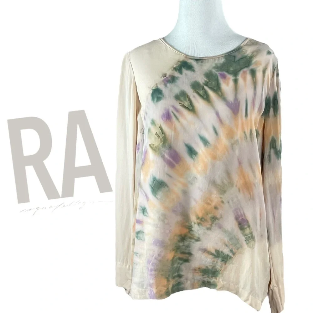 Raquel Allegra 100% Silk Blouse Tie Dye Ink Blot Size 1 Made in LA Nude Neutral - Picture 5 of 16
